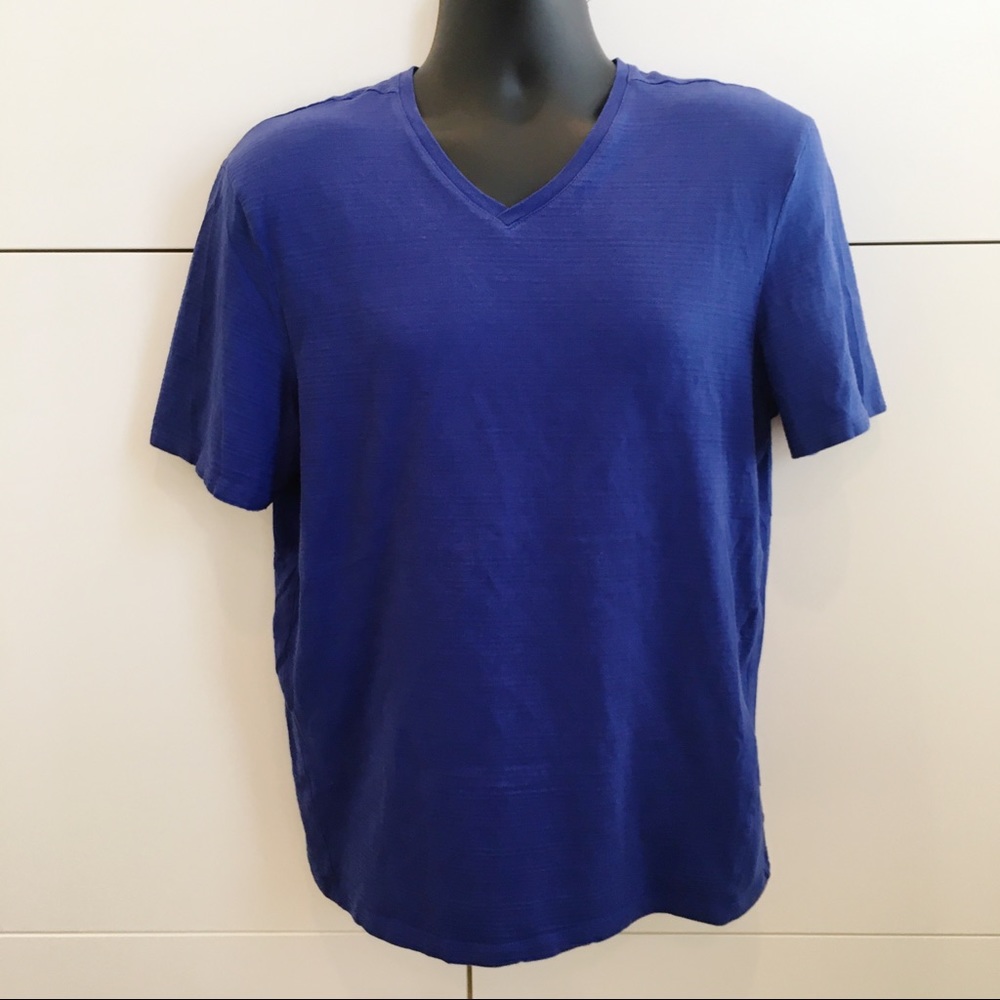 MENS Cobalt Blue CK Calvin Klein Textured V-neck Tee Size M